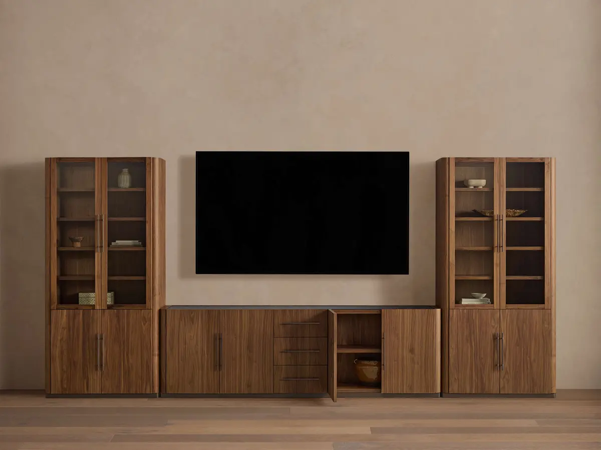 Piermont Modular Glass Media Cabinet Set With Drawers 1
