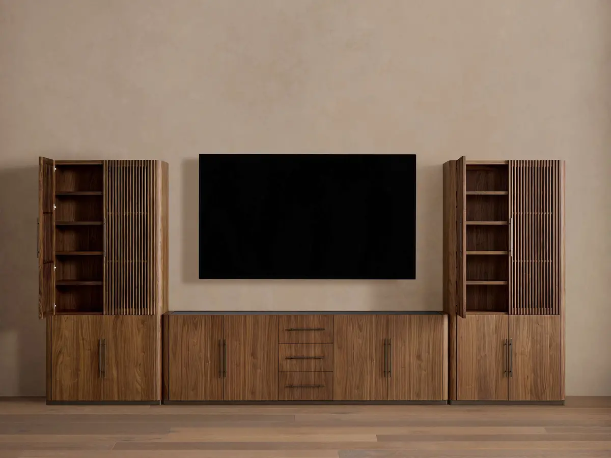 Piermont Modular Reeded Media Cabinet Set With Drawers 1