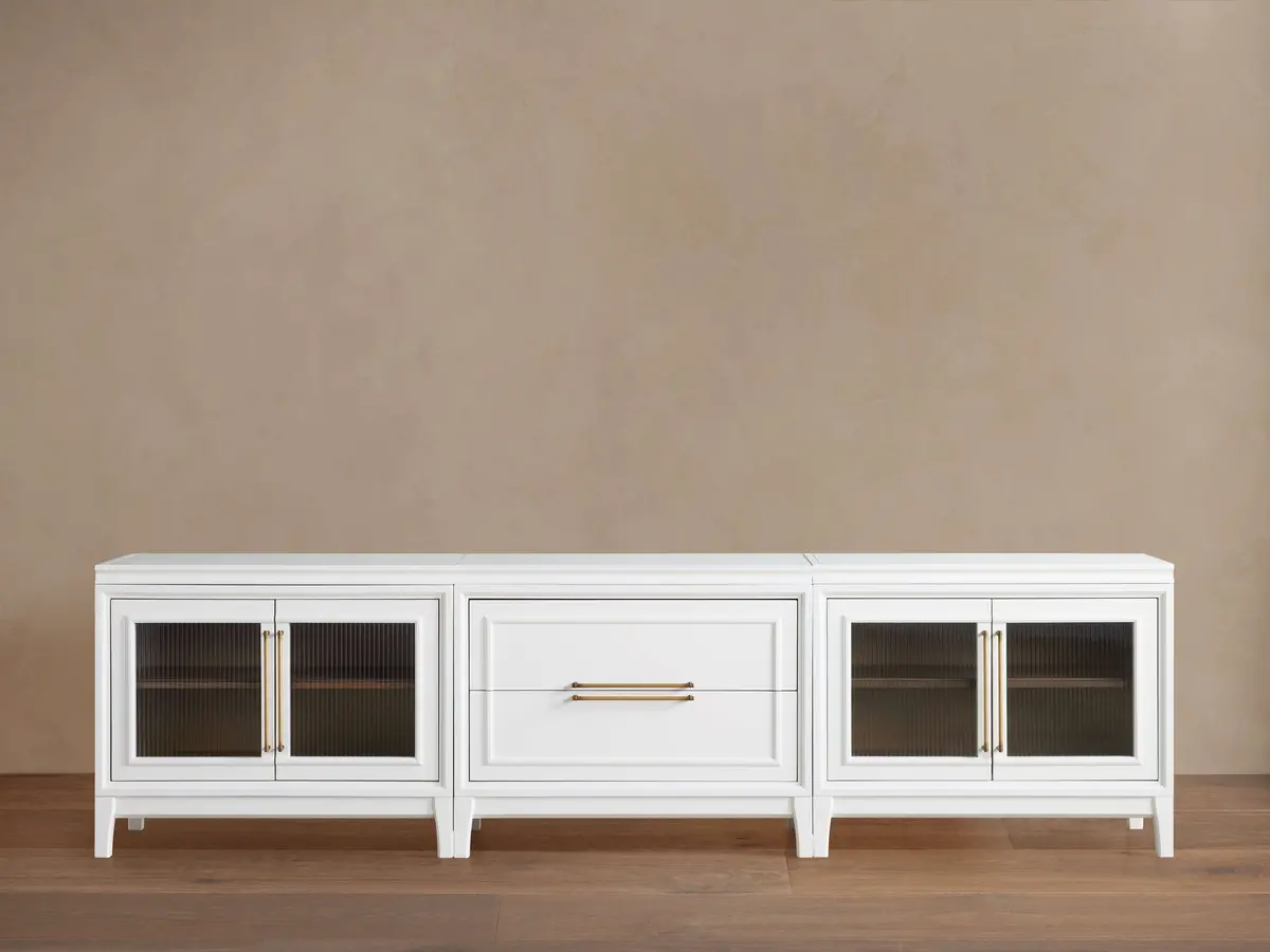 Rowan Modular Reeded Glass Media Console With Drawers 1