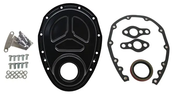 Steel Timing Chain Cover With Timing Tab For 1955–1995 Chevy Small Block 283–400 – Black 1
