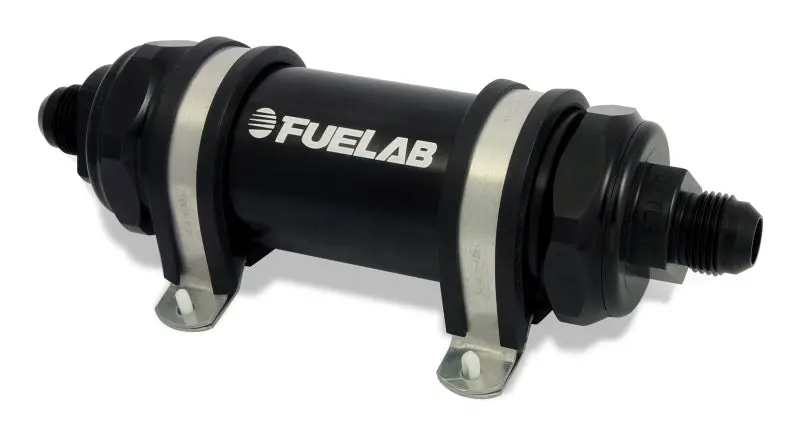 Fuelab 828 Inline Fuel Filter – Long Body, -6An Inlet/Outlet, 6-Micron Fiberglass Element, Black Finish 1