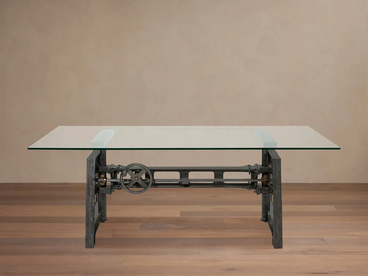 Industrial Crank Desk With Glass Top 1