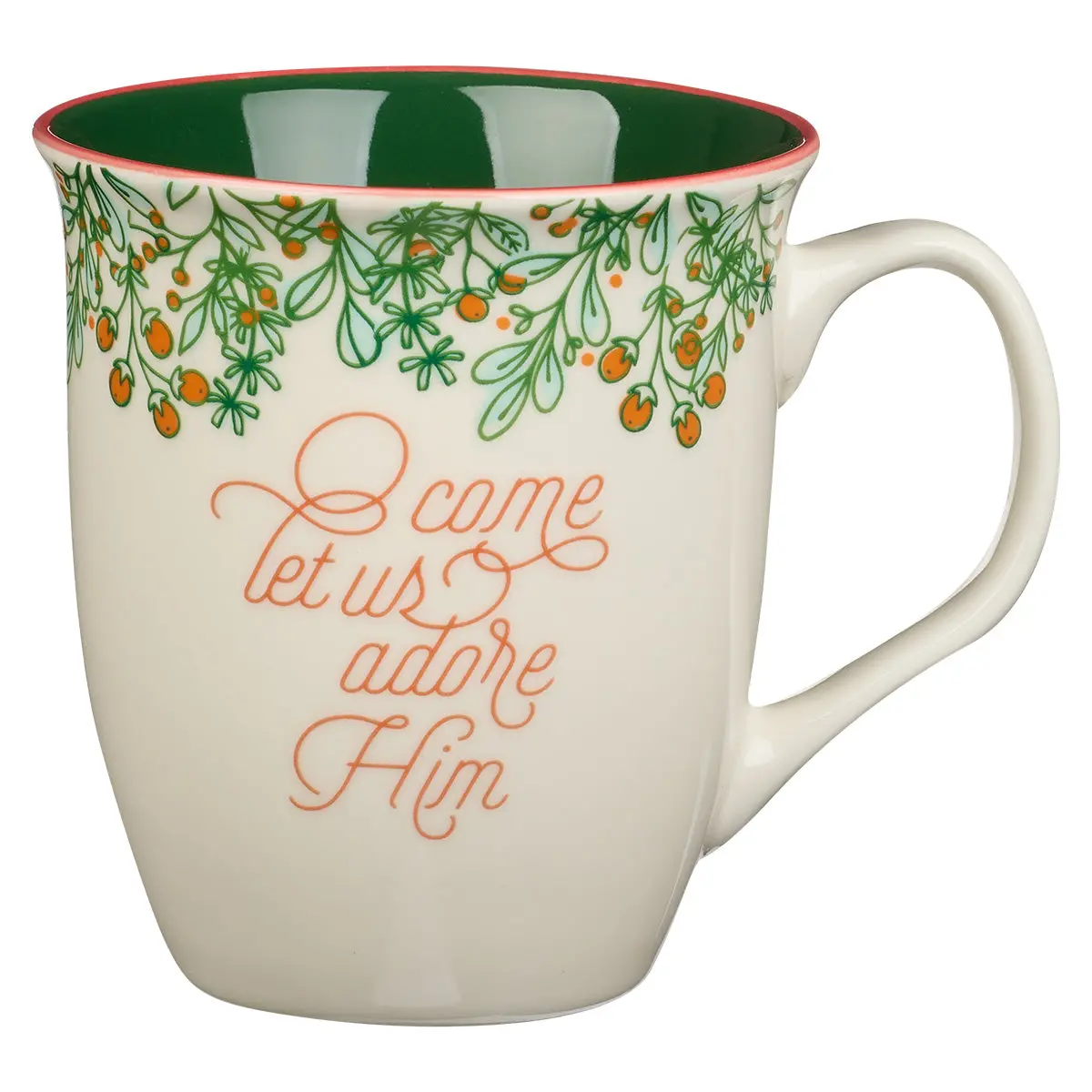 Come Let Us Adore Him Green Interior Ceramic Mug 1