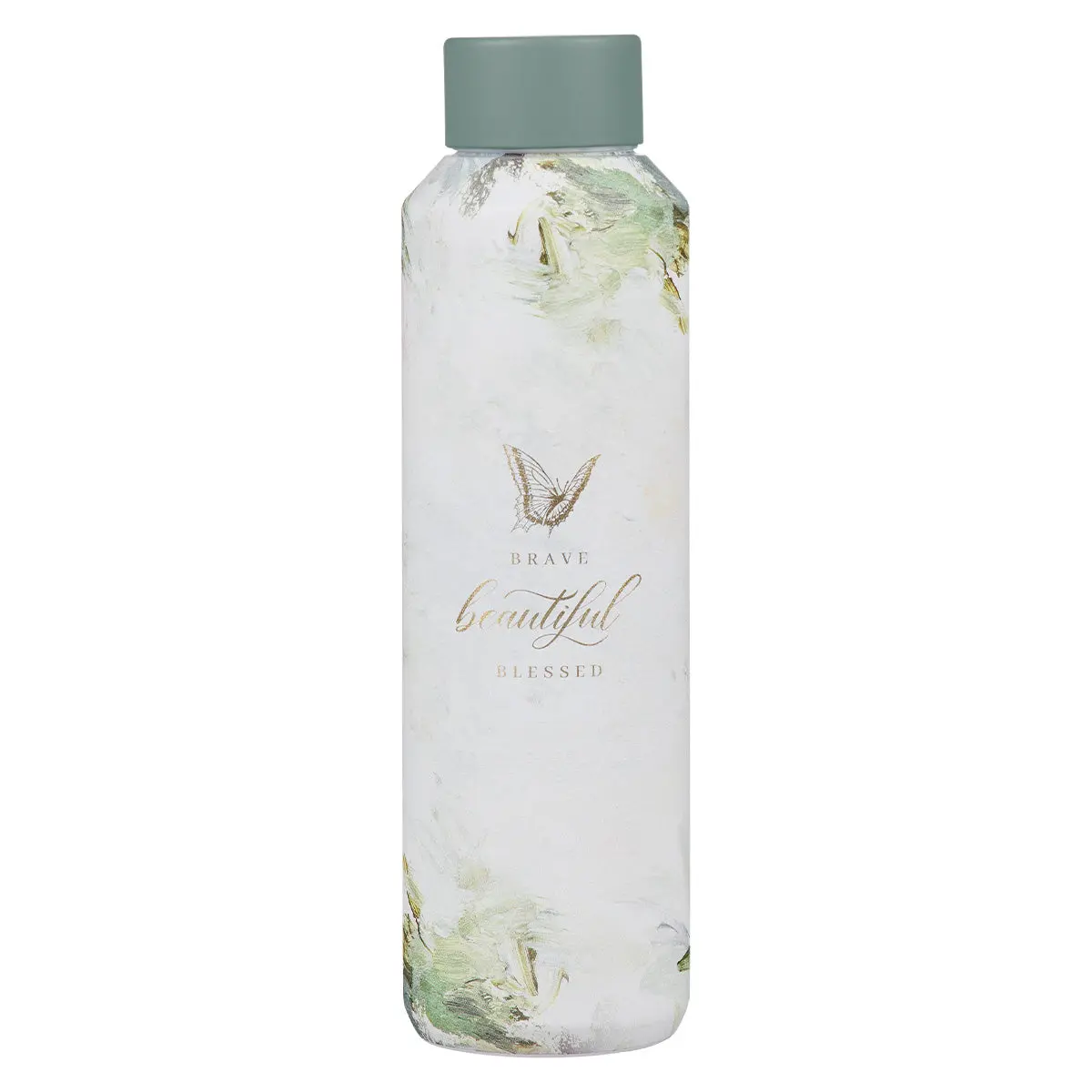 Brave, Beautiful, Blessed White & Green Stainless Steel Water Bottle 1