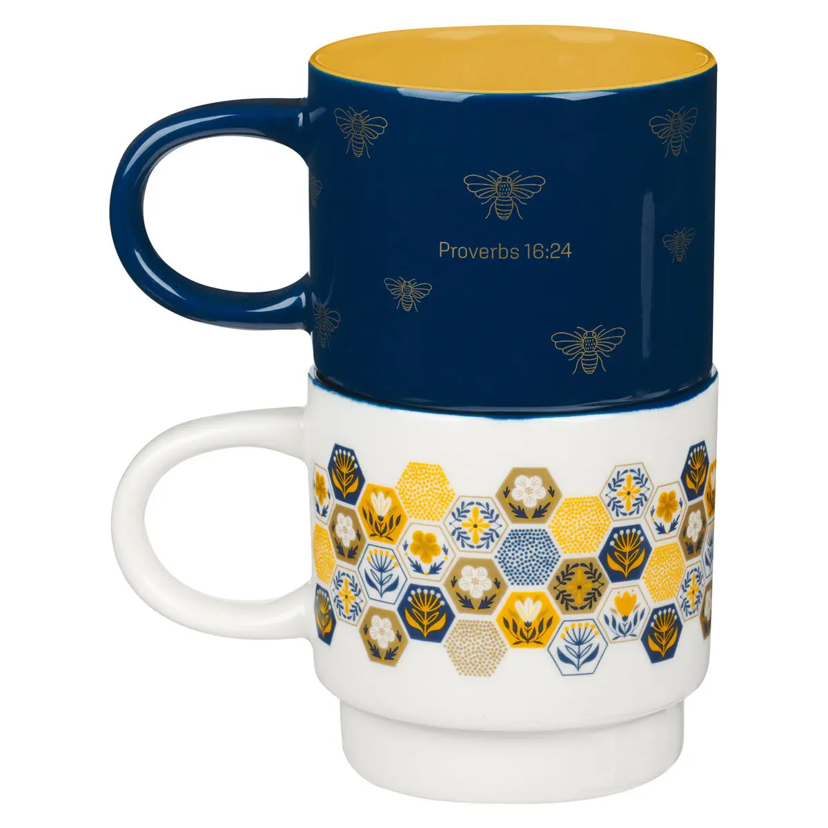 Kind Words Are Like Honey Stackable Two Piece Ceramic Mug Set - Proverbs 16:24 2