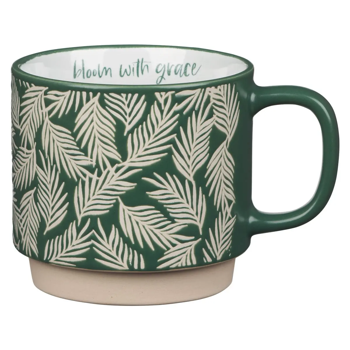 Bloom With Grace Dark Green Ceramic Mug With Leaf Motif 1