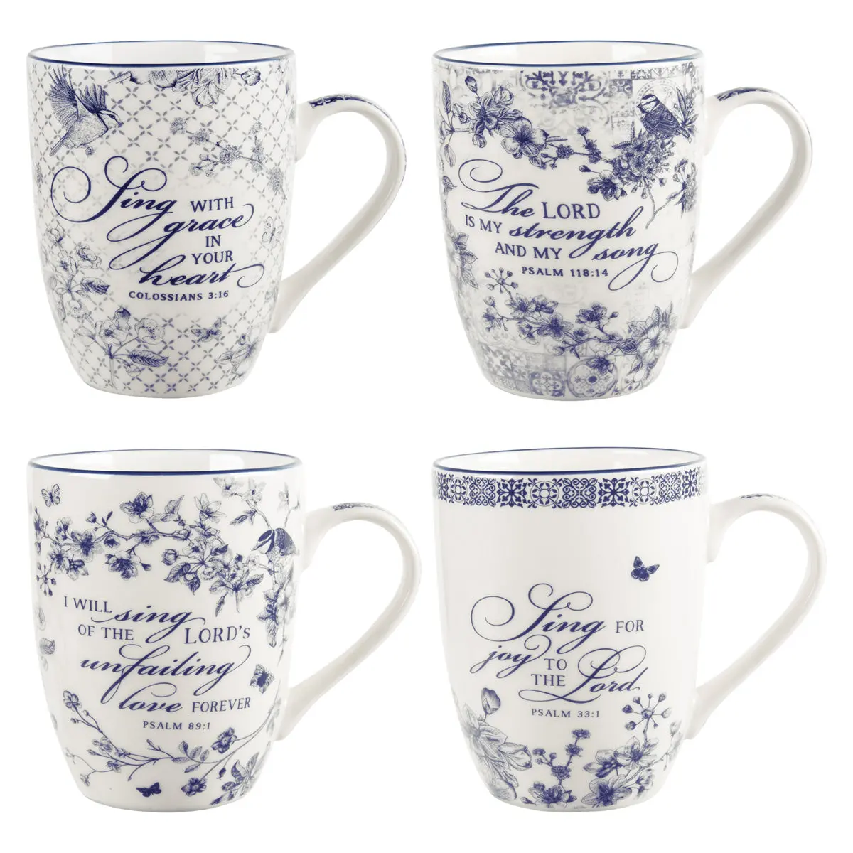 Song Collection White & Navy Four Piece Ceramic Mug Set 1