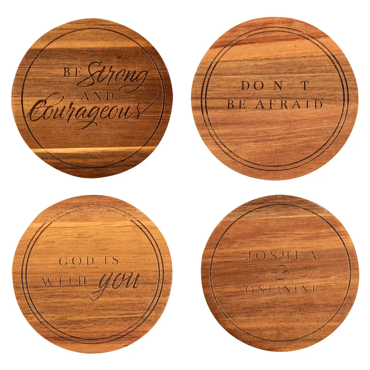 Be Strong And Courageous 4 Piece Wooden Coaster Set 1