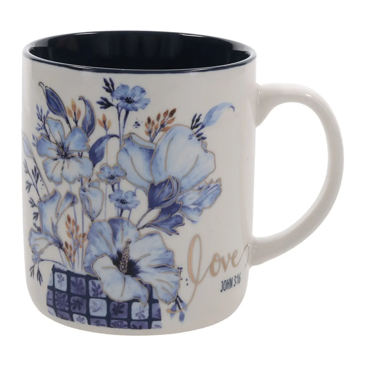 Love Floral Ceramic Mug With Navy Blue Interior 1