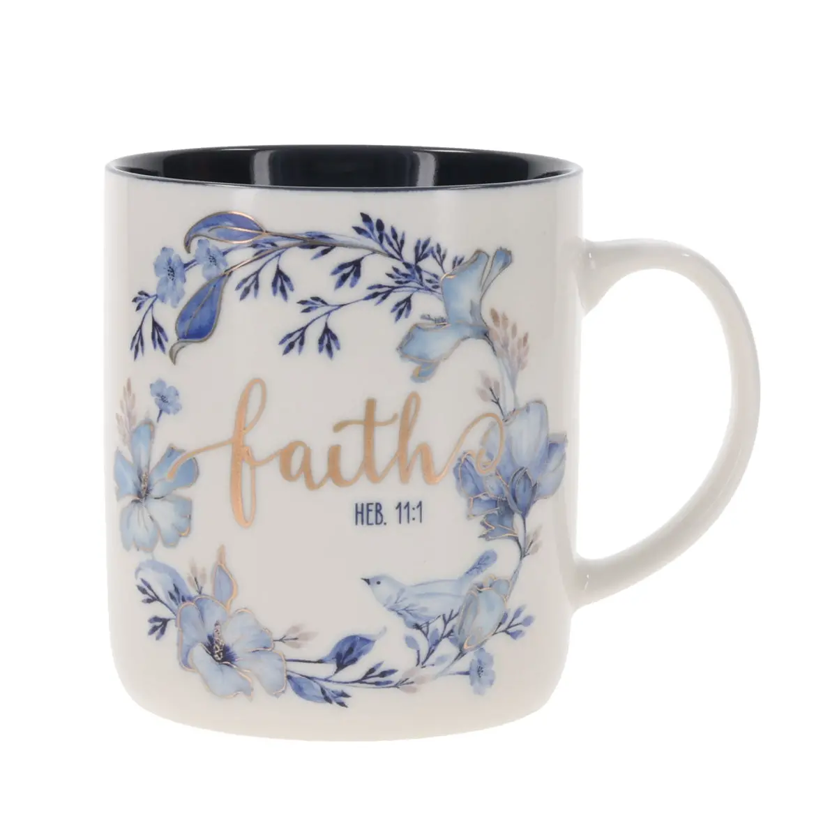 Faith Floral Ceramic Mug With Navy Blue Interior 1