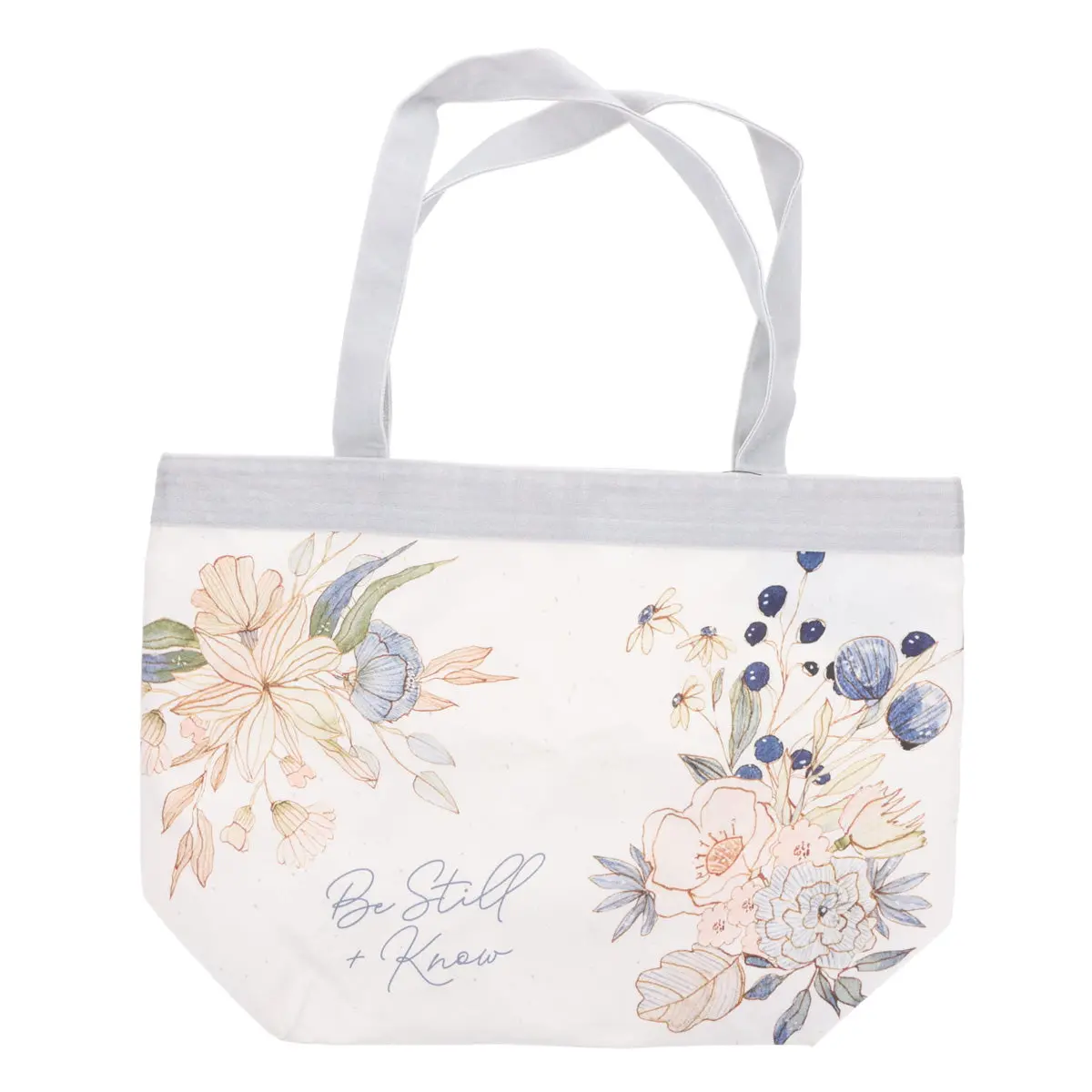 Be Still And Know Floral Pink And Blue Canvas Tote Bag 1
