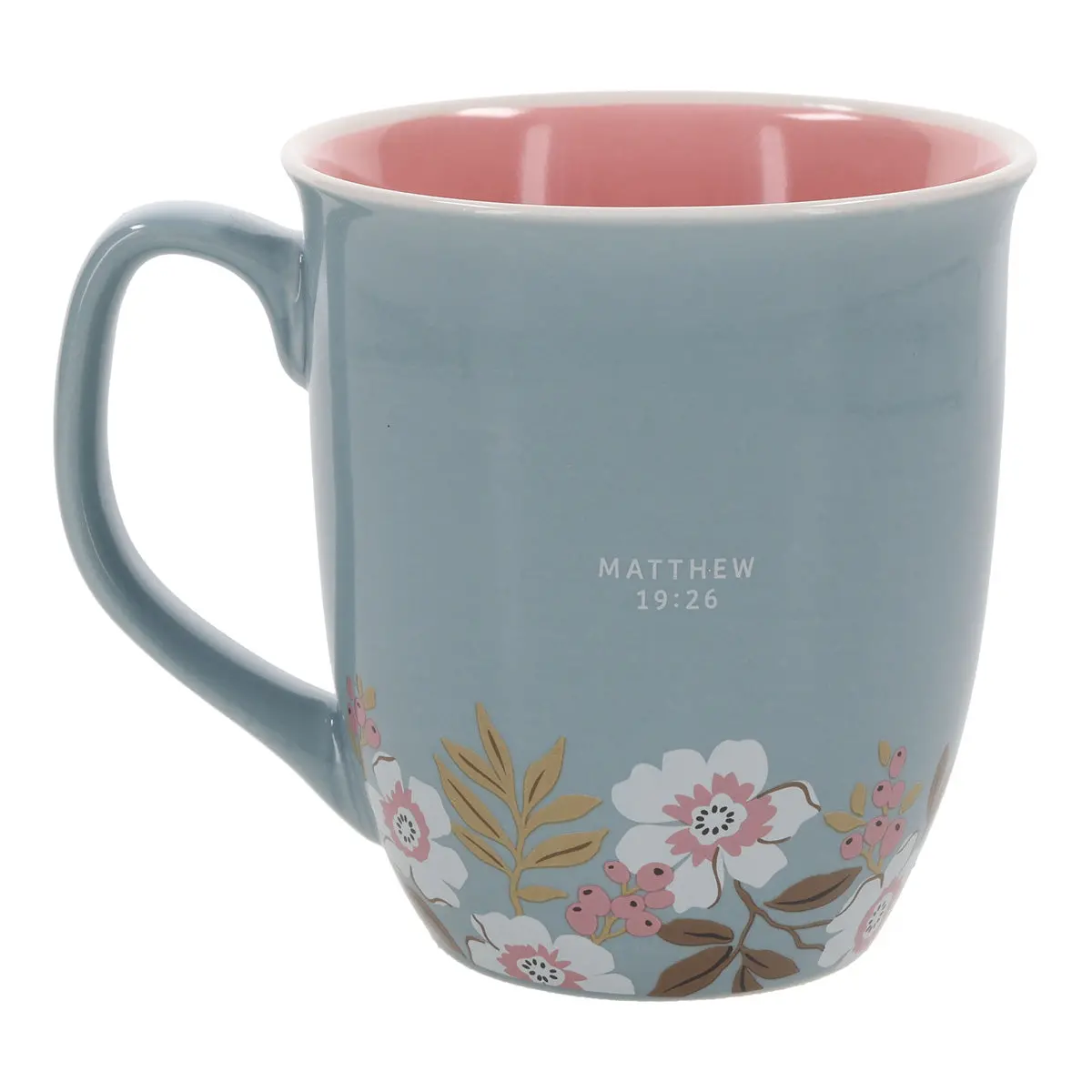 With God All Things Are Possible Teal Ceramic Mug With Pink Interior 2