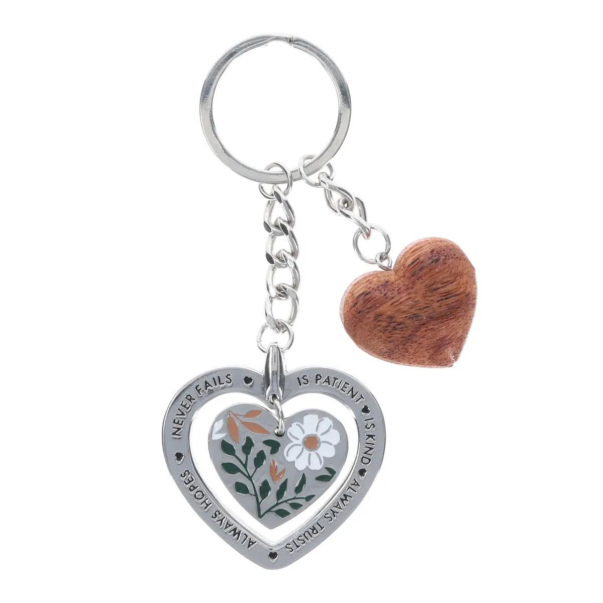 Love Metal Key Ring With Wooden Heart Charm In A Tin 2