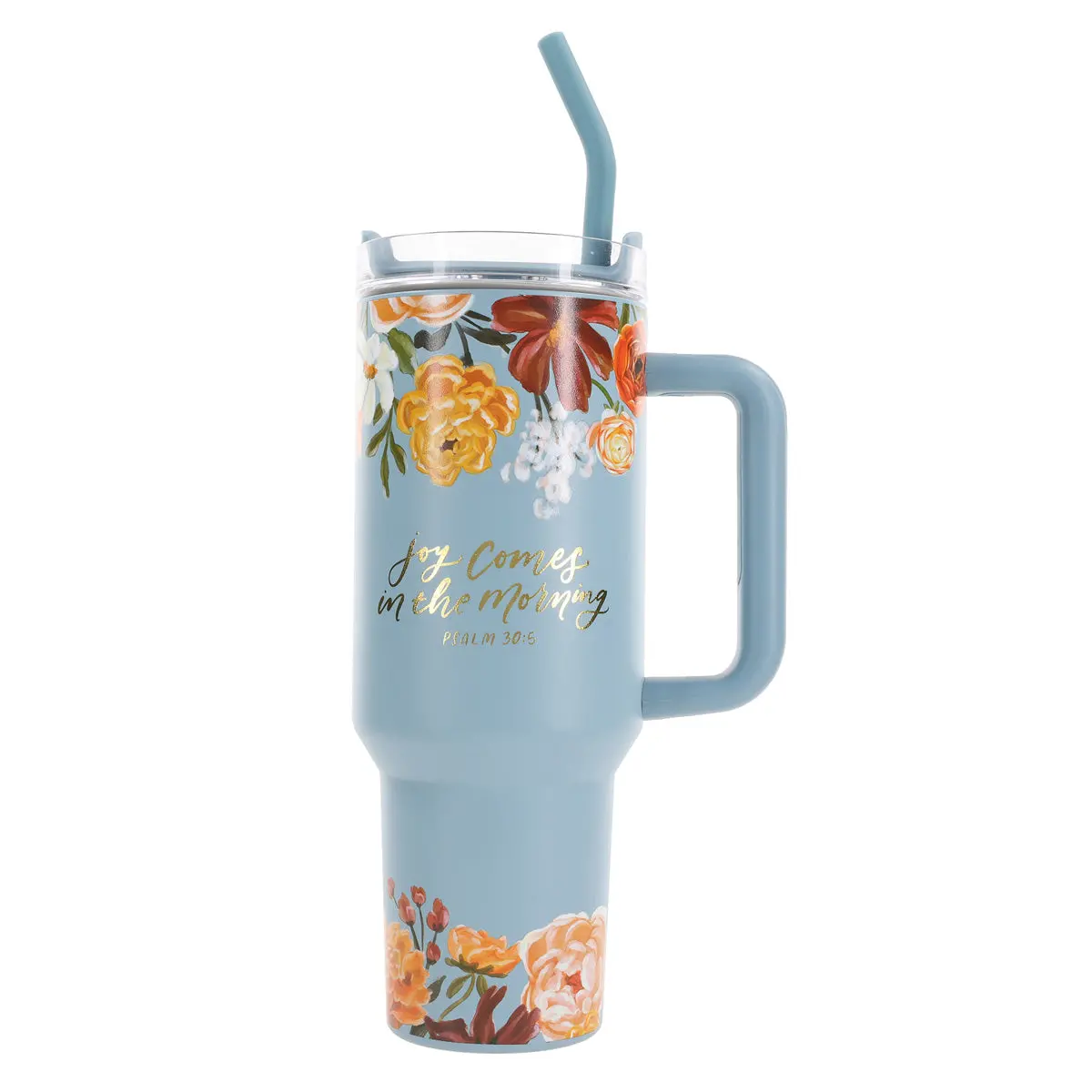 Joy Comes In The Morning Large Stainless Steel Mug With Handle And Straw 1