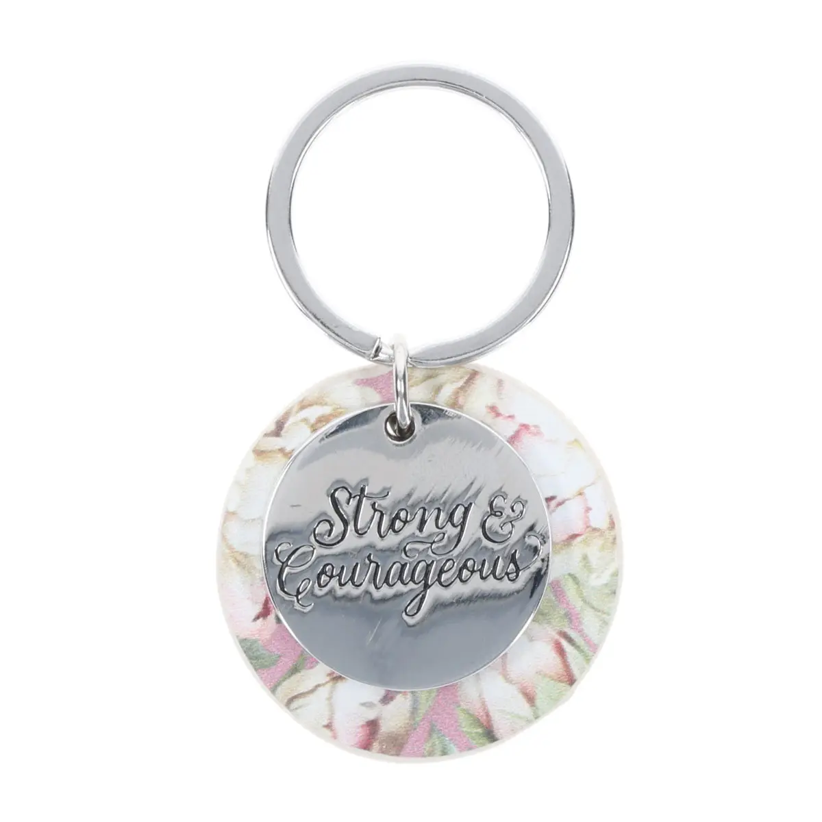 Strong And Courageous Metal And Faux Leather Key Ring 1