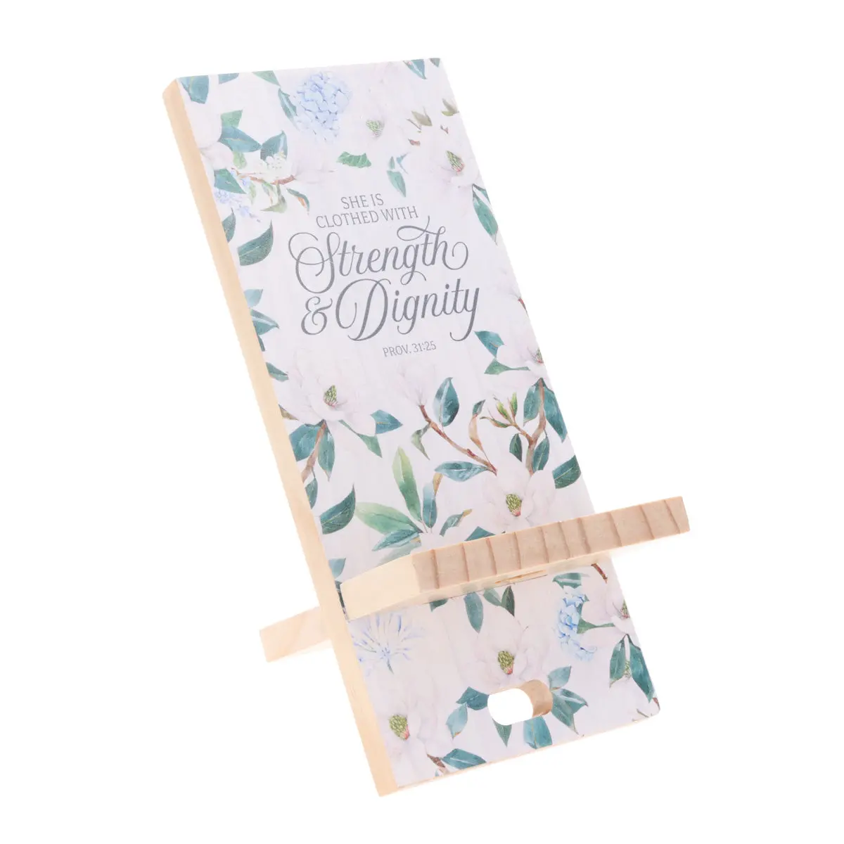 She Is Clothed With Strength And Dignity Wooden Phone Stand 1