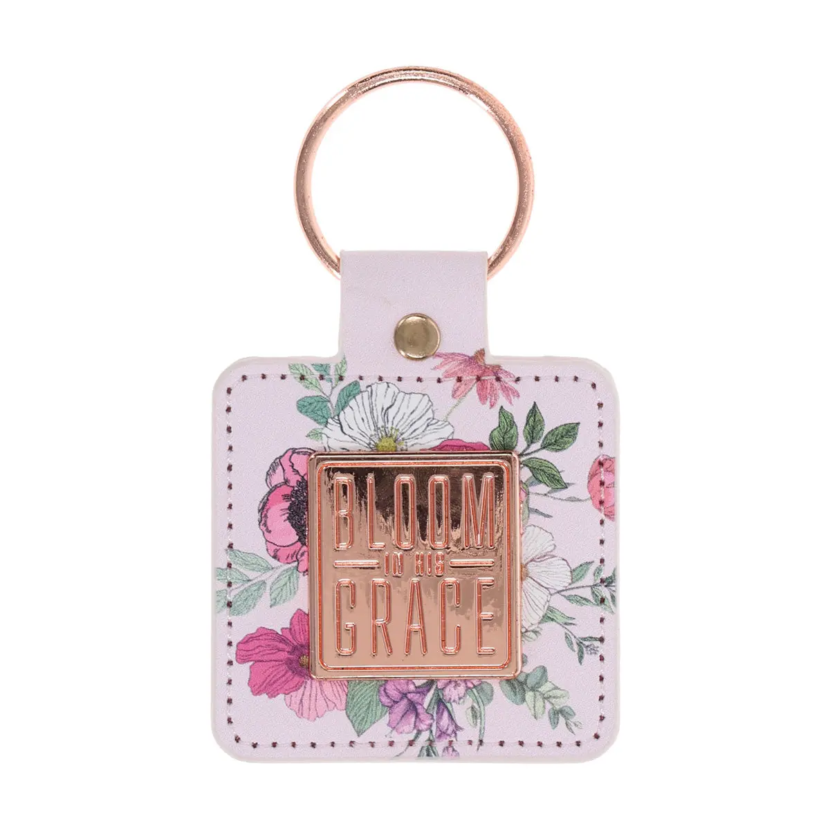 Bloom In His Grace Faux Leather Keychain 1
