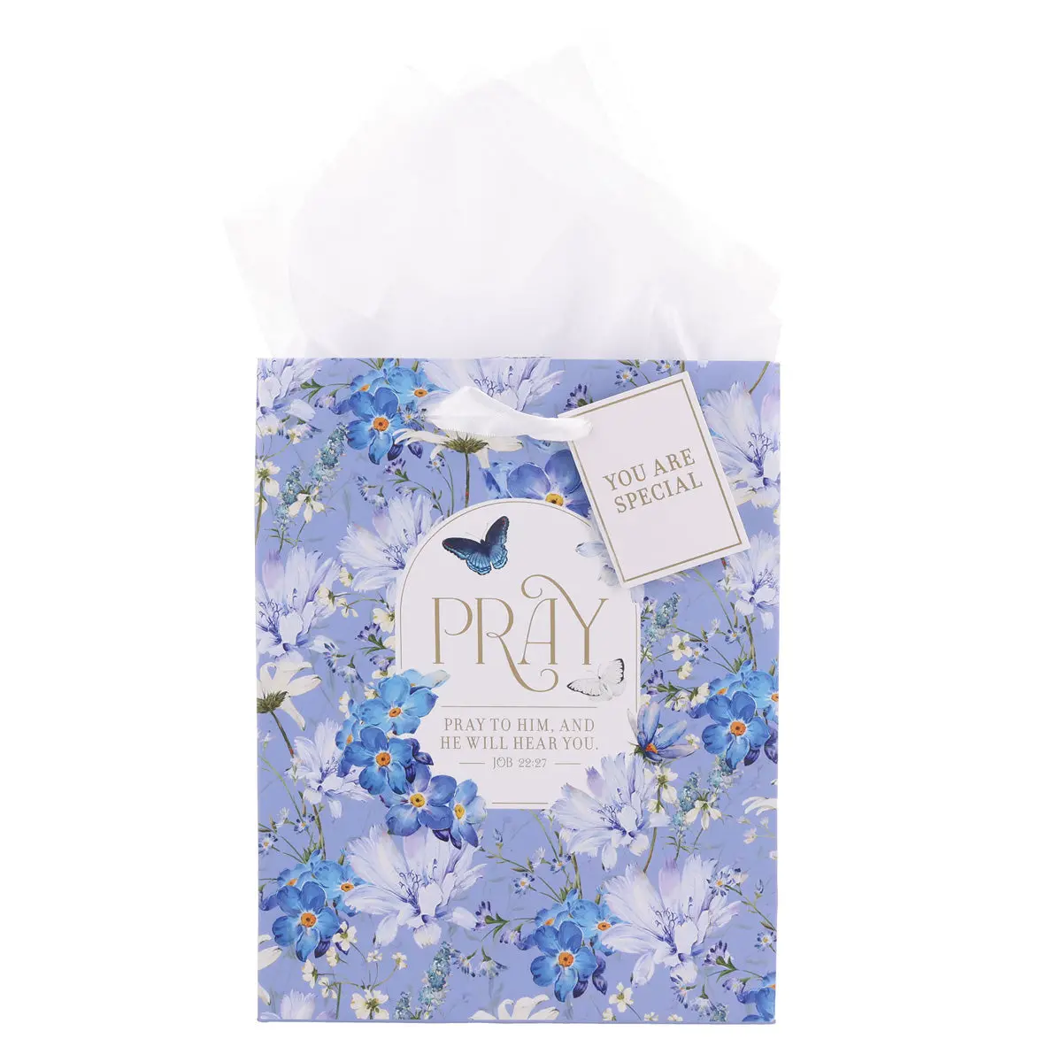 Pray Blue Floral Medium Gift Bag With Gift Tag 1