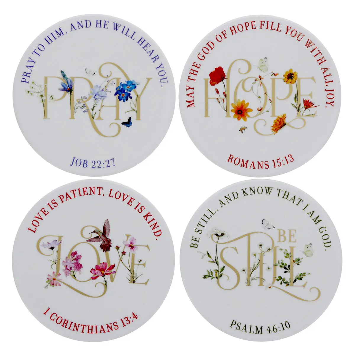 Love Hope Pray Be Still Four-Piece Ceramic Coaster Set 1
