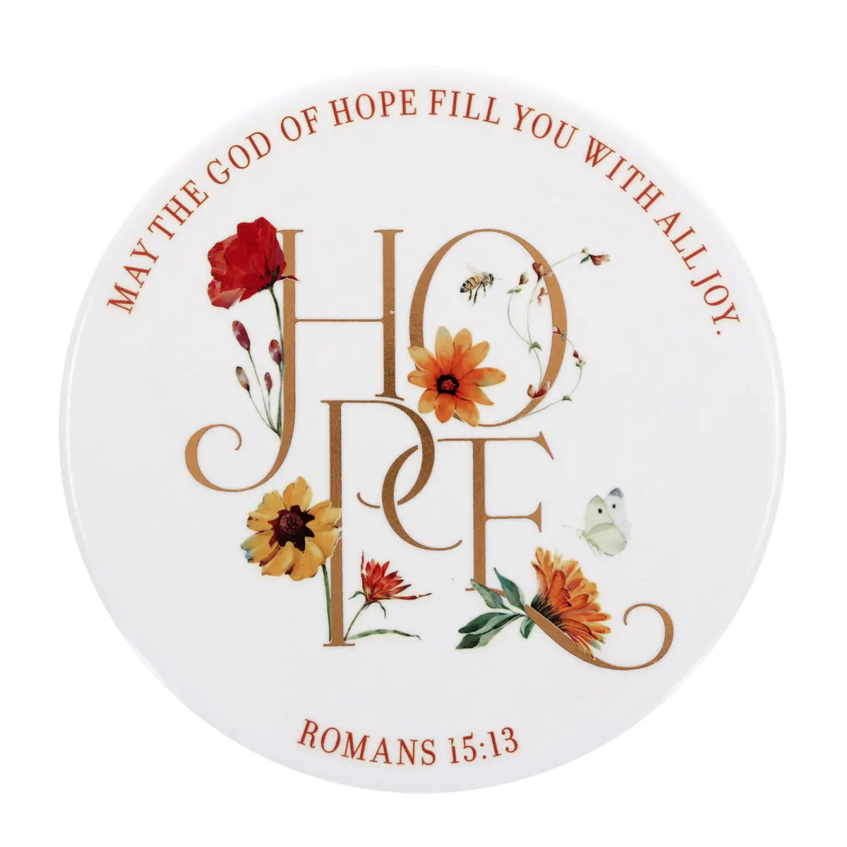 Hope Orange Floral Ceramic Trivet 1