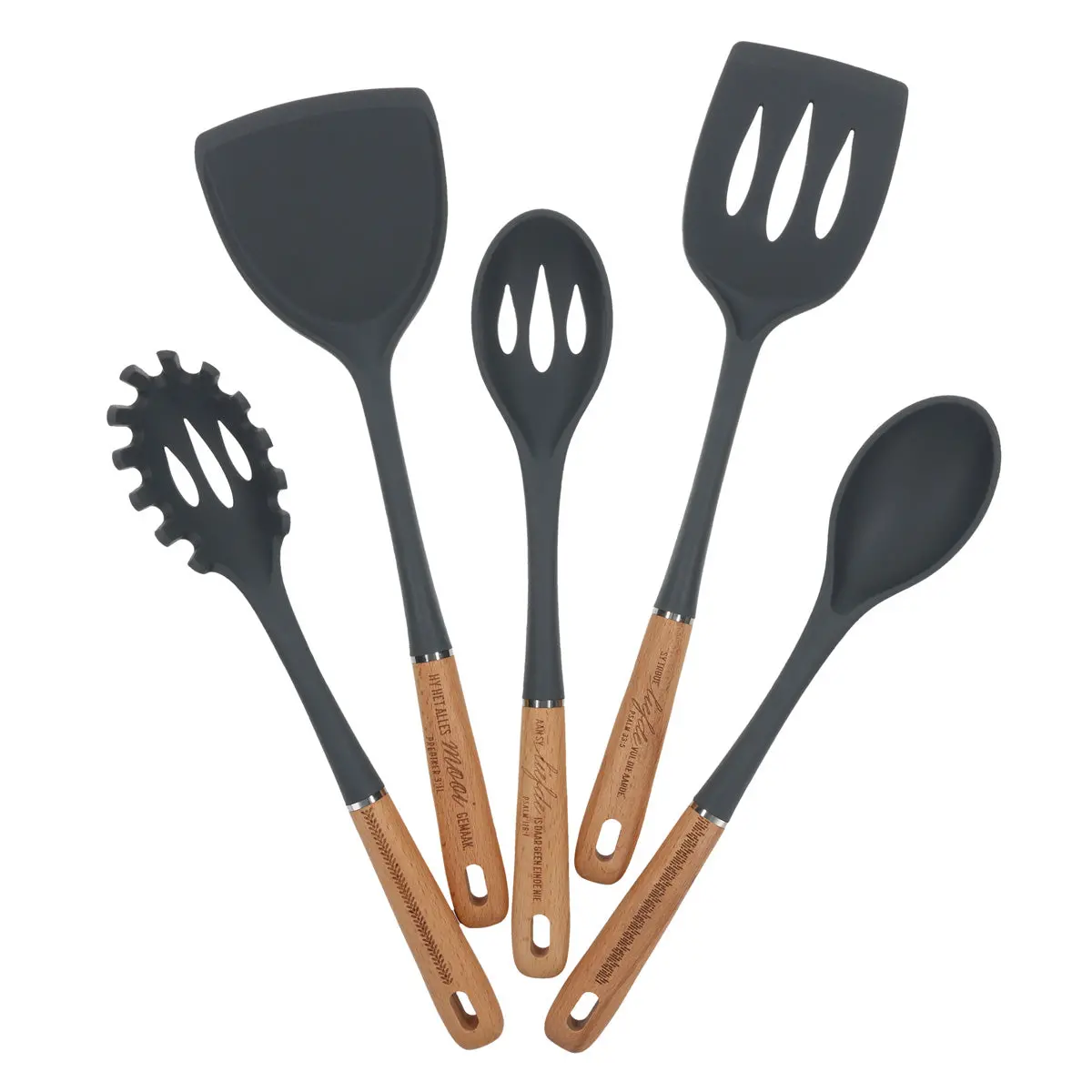 Liefde Wood And Silicone Afrikaans Five-Piece Utensil Set 1