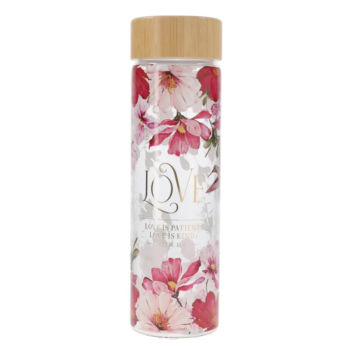 Love Is Patient Love Is Kind Glass Water Bottle With Bamboo Lid 1