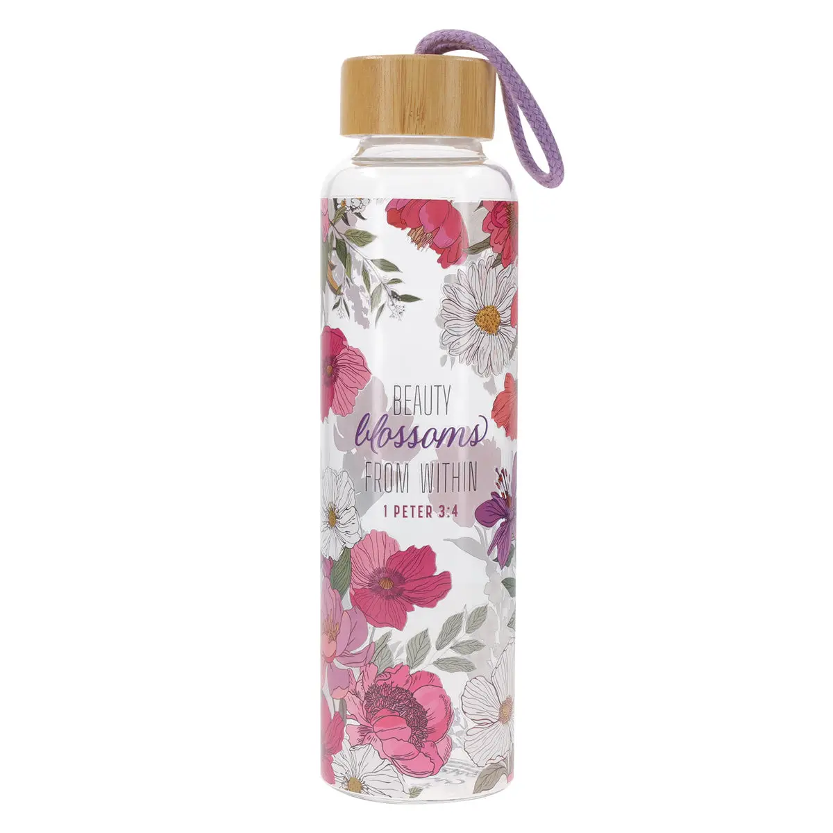 Beauty Blossoms From Within Glass Water Bottle With Bamboo Lid 1