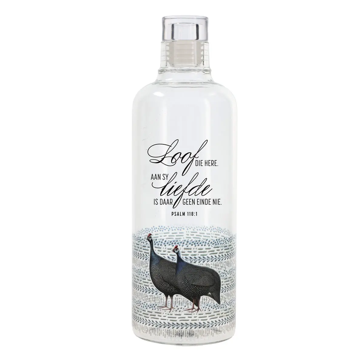 Loof Die Here, Aan Sy Liefde Is Daar Geen Einde Nie Afrikaans Glass Water Bottle 1