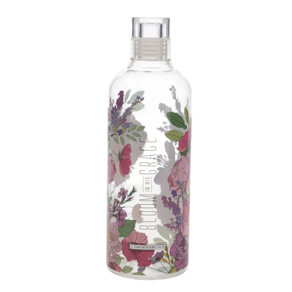 Bloom In His Grace Glass Water Bottle 1