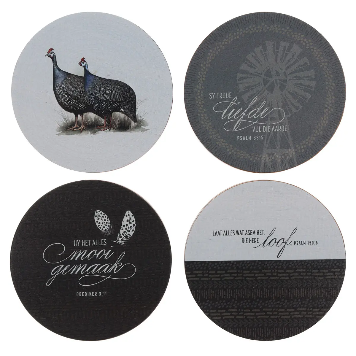 Hy Het Alles Mooi Gemaak Afrikaans Four-Piece Wooden Coaster Set 1