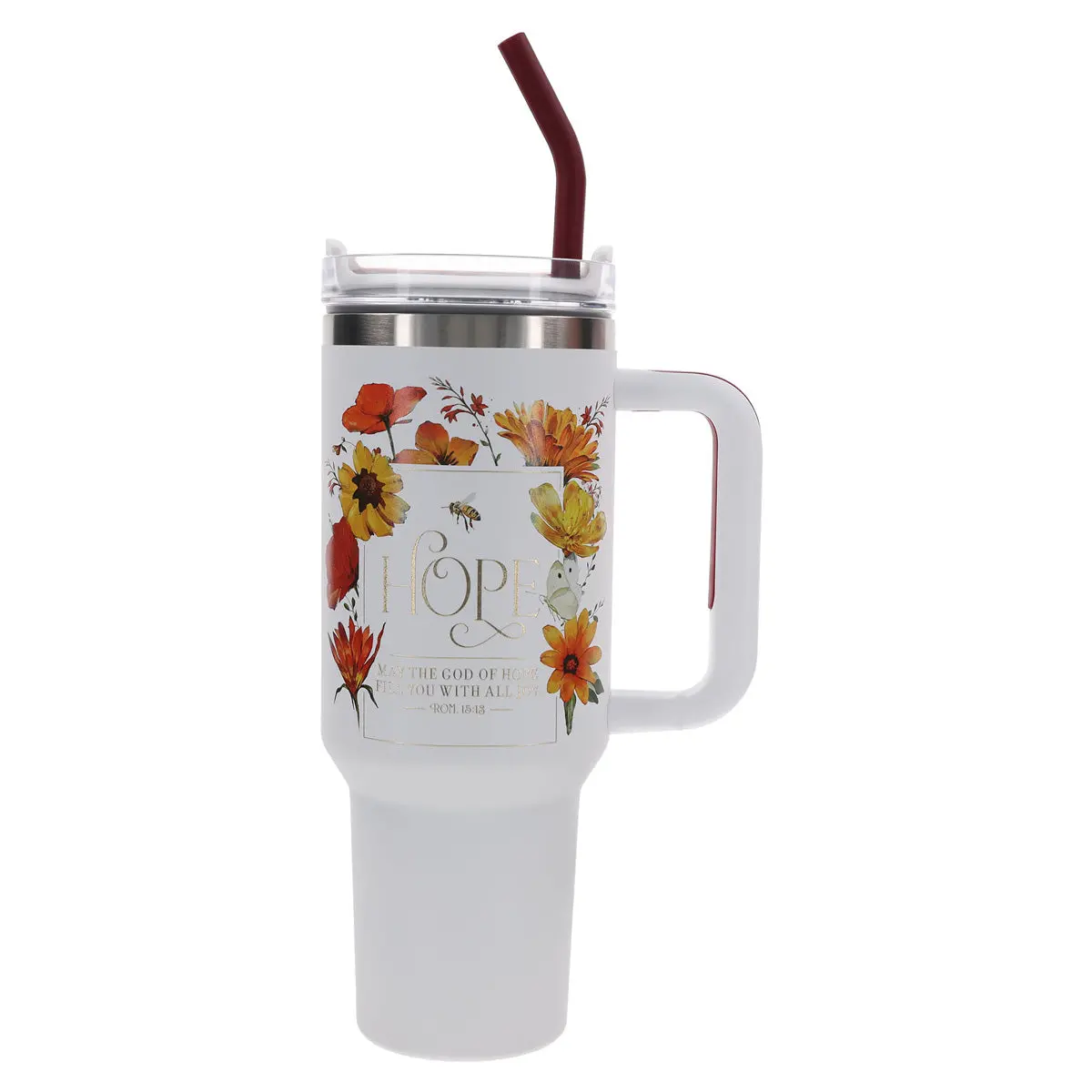 May The God Of Hope Large Stainless Steel Mug With Handle And Straw 1