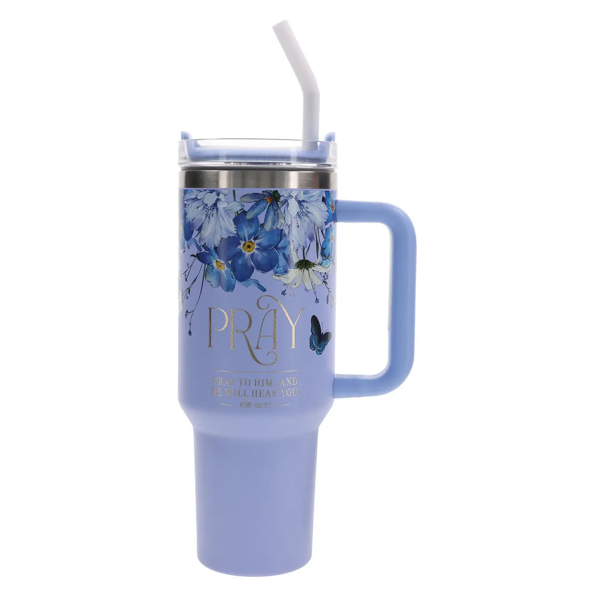 Pray To Him And He Will Hear You Large Stainless Steel Mug With Handle And Straw 1