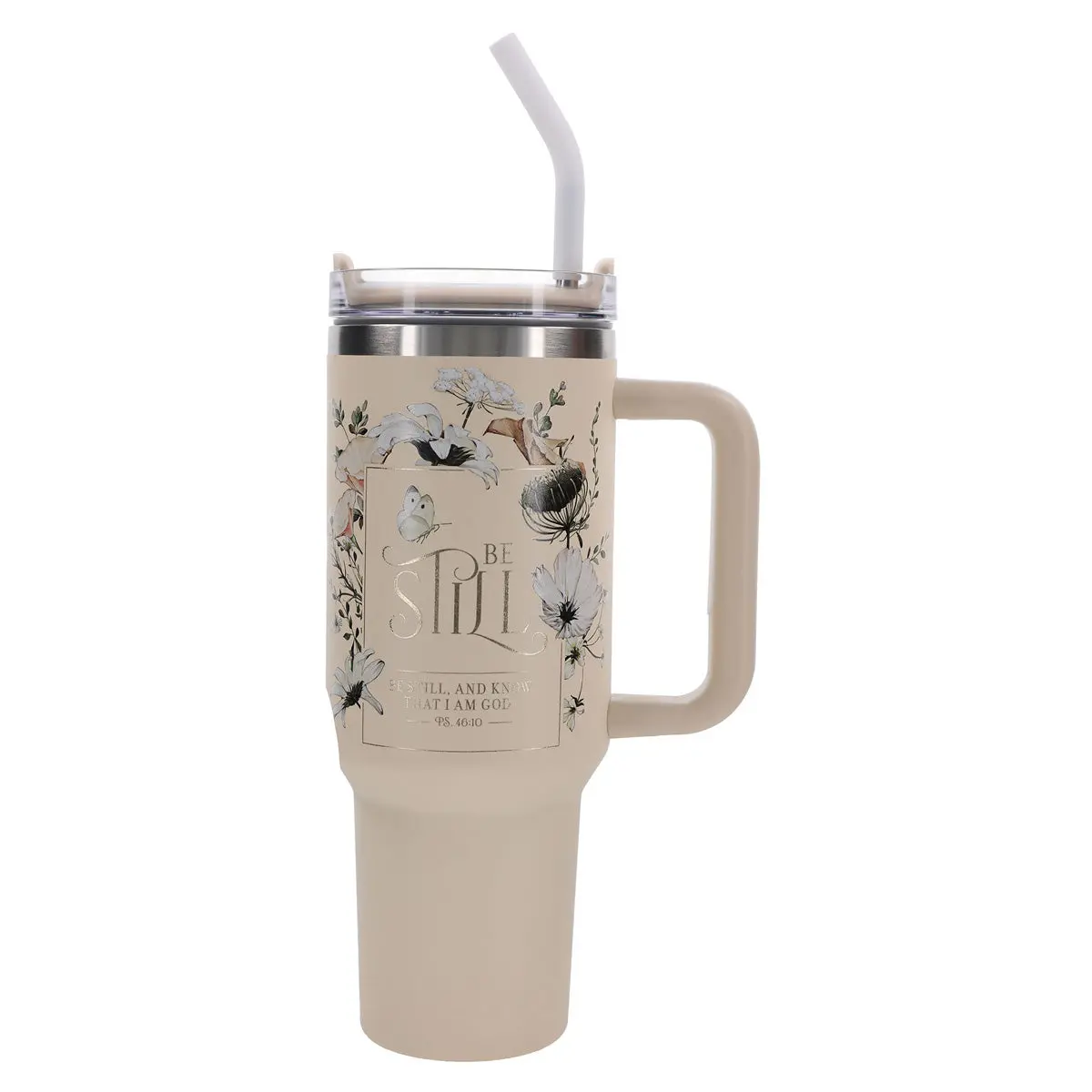 Be Still And Know That I Am God Large Stainless Steel Mug With Handle And Straw 1
