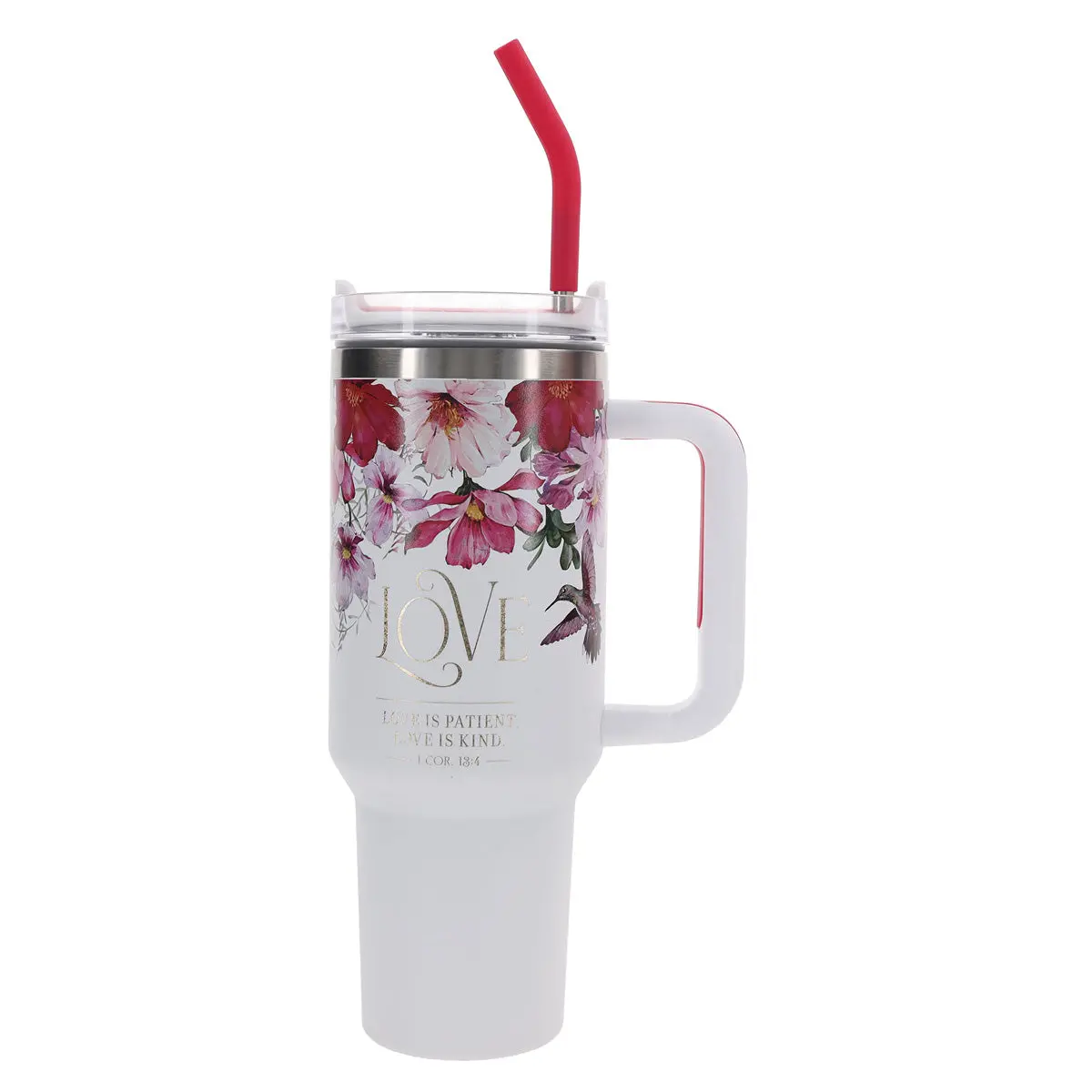 Love Is Patient, Love Is Kind Stainless Steel Mug With Handle And Straw 1
