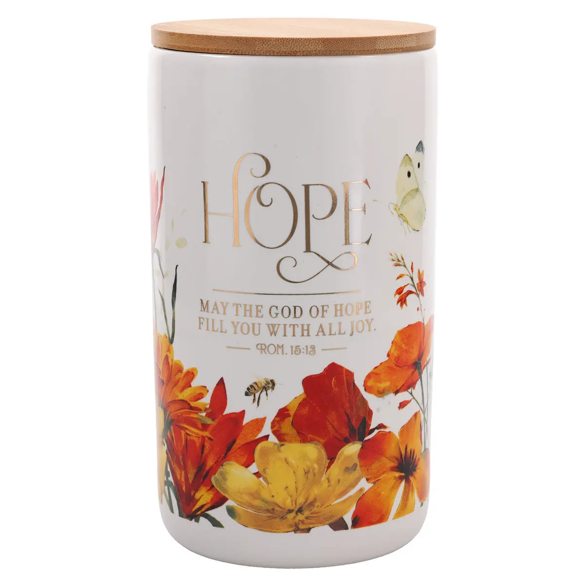 May The God Of Hope Fill You With All Joy Ceramic Jar With Bamboo Lid 1