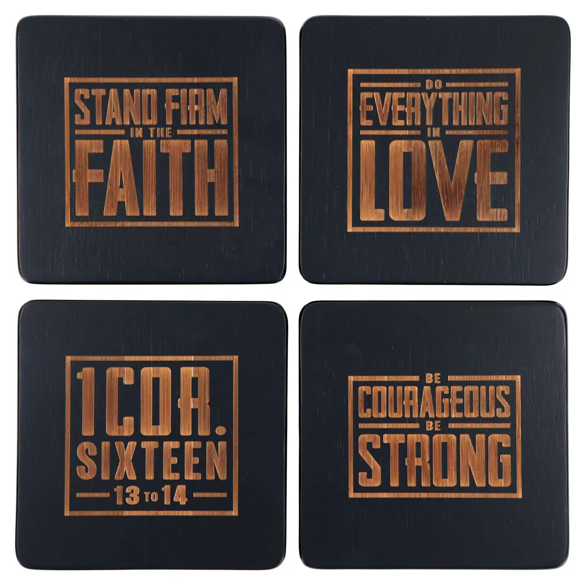 Be Courageous, Be Strong Four-Piece Bamboo Coaster Set 1