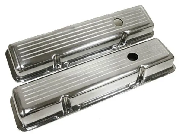 1958-86 Chevy Small Block 283-305-327-350-400 Short Polished Aluminum Valve Covers - Ball Milled 1