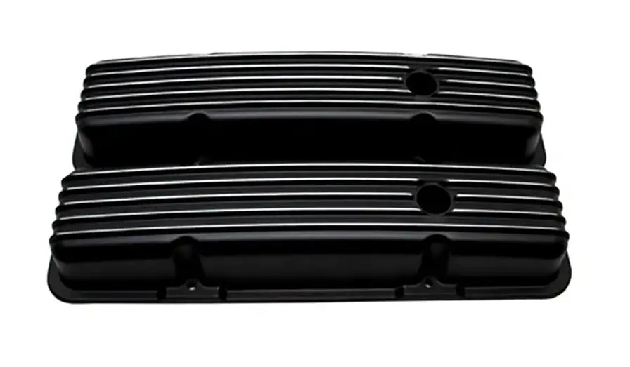 Aluminum Valve Covers – Short Style – Compatible With Chevy Small Block 283‑400 – Finned – Black 1
