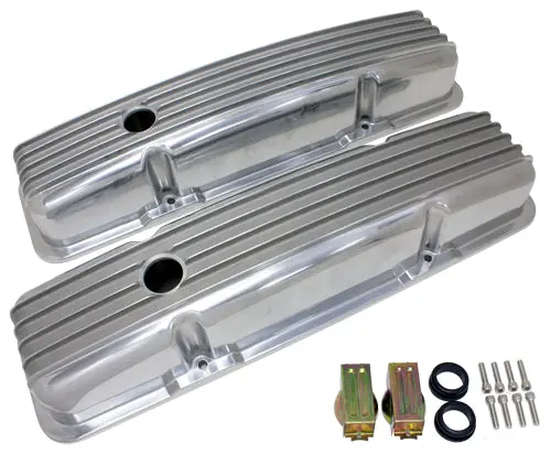 Aluminum Valve Covers – Short Style – Compatible With Chevy Small Block 283‑400 – Finned – Polished 1
