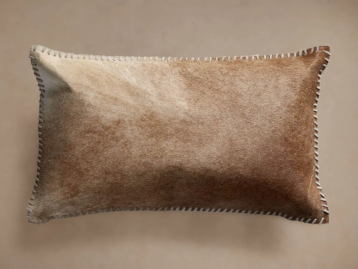 Whipstitch Hide Lumbar Pillow In Tan 1