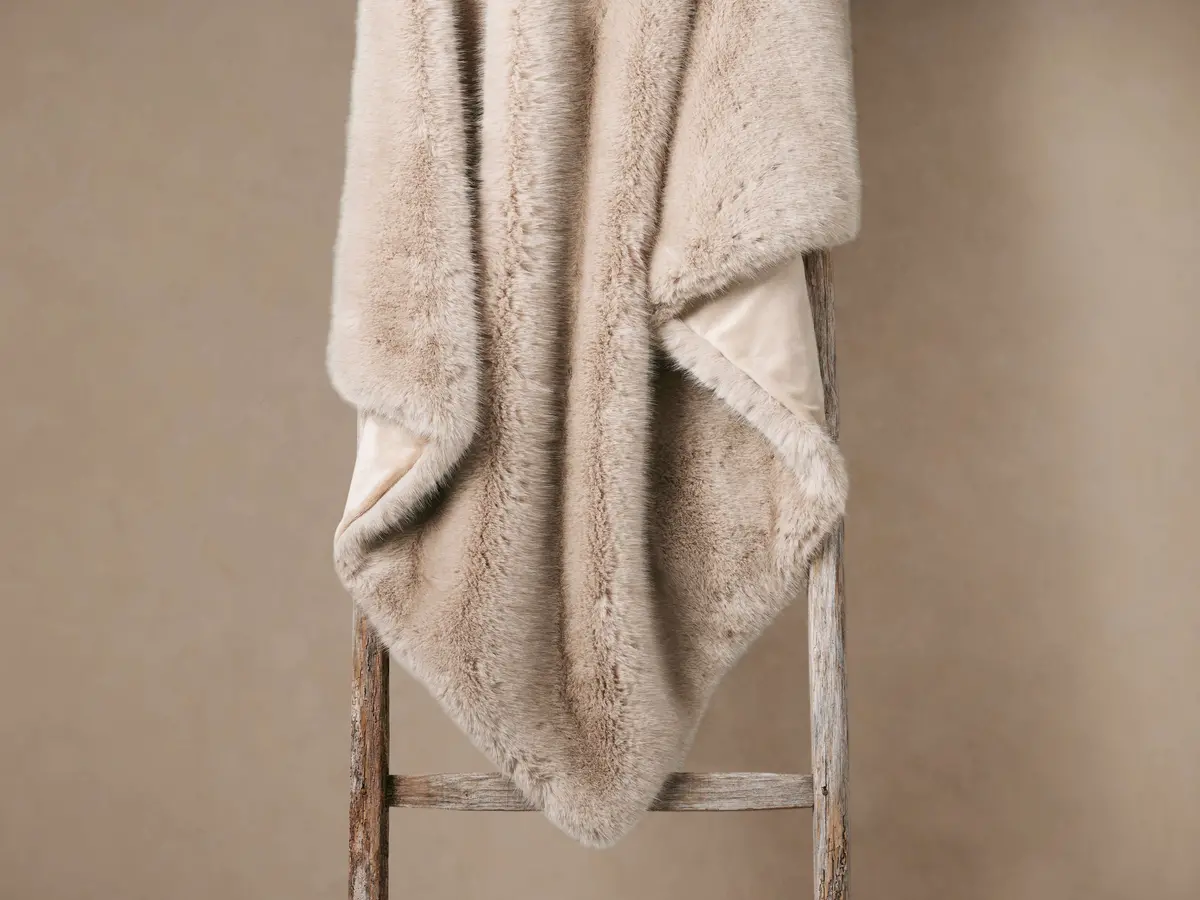 Fairbanks Faux Fur Throw In Dune 1