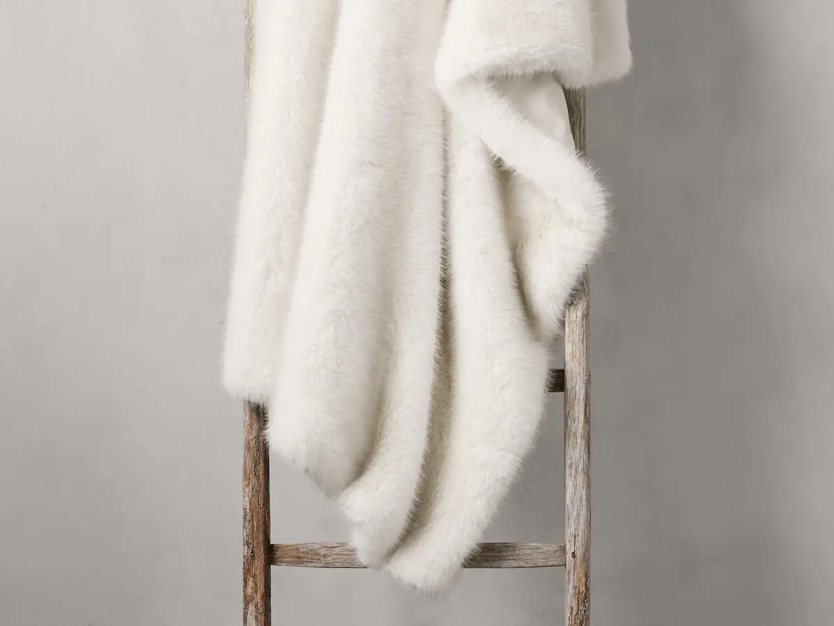 Fairbanks Oversized Faux Fur Throw In Ivory 1