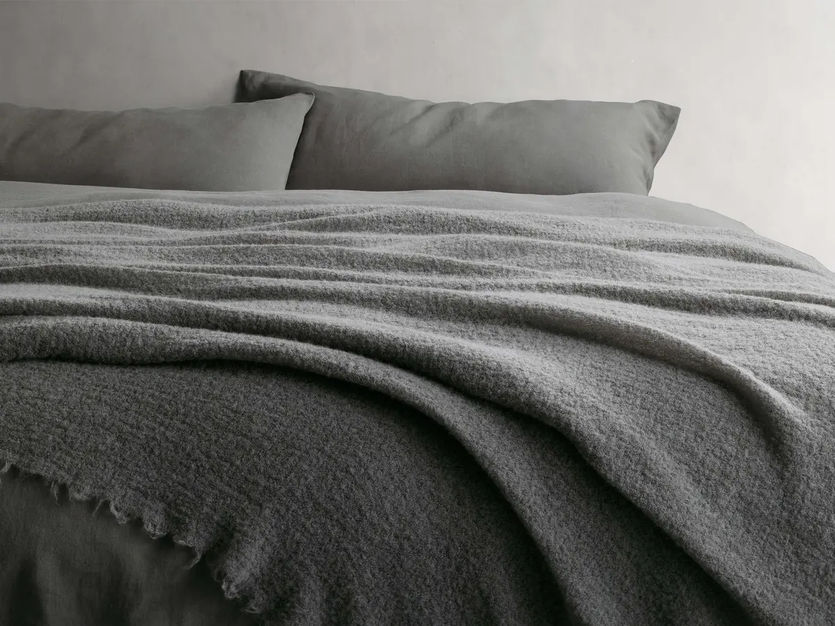 Italian Alpaca Boucle Throw In Charcoal 1