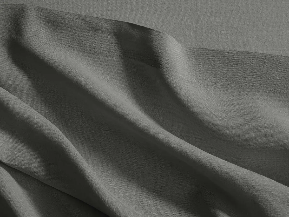 Italian Garment-Dyed Linen Queen Flat Sheet In Charcoal 1