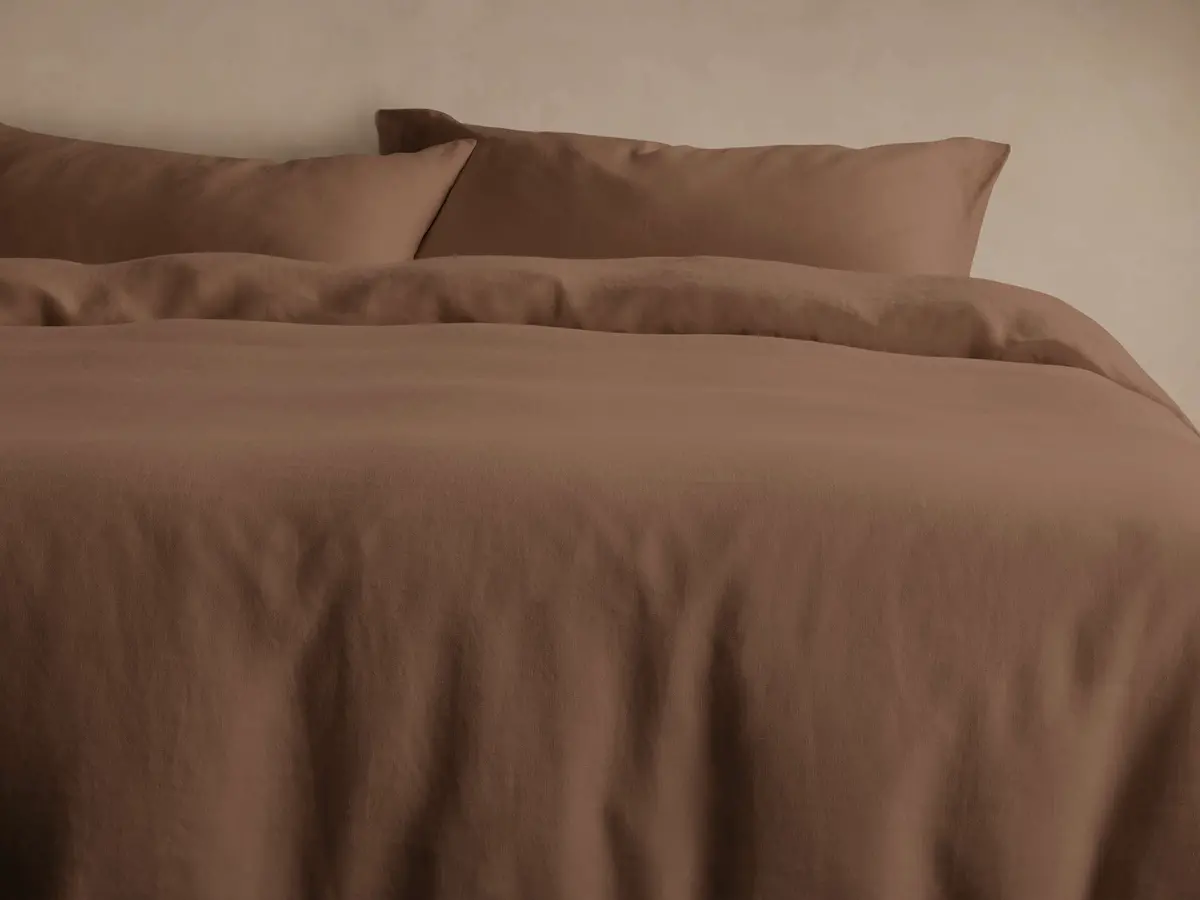 Italian Garment-Dyed Linen Duvet Set In Clay 1