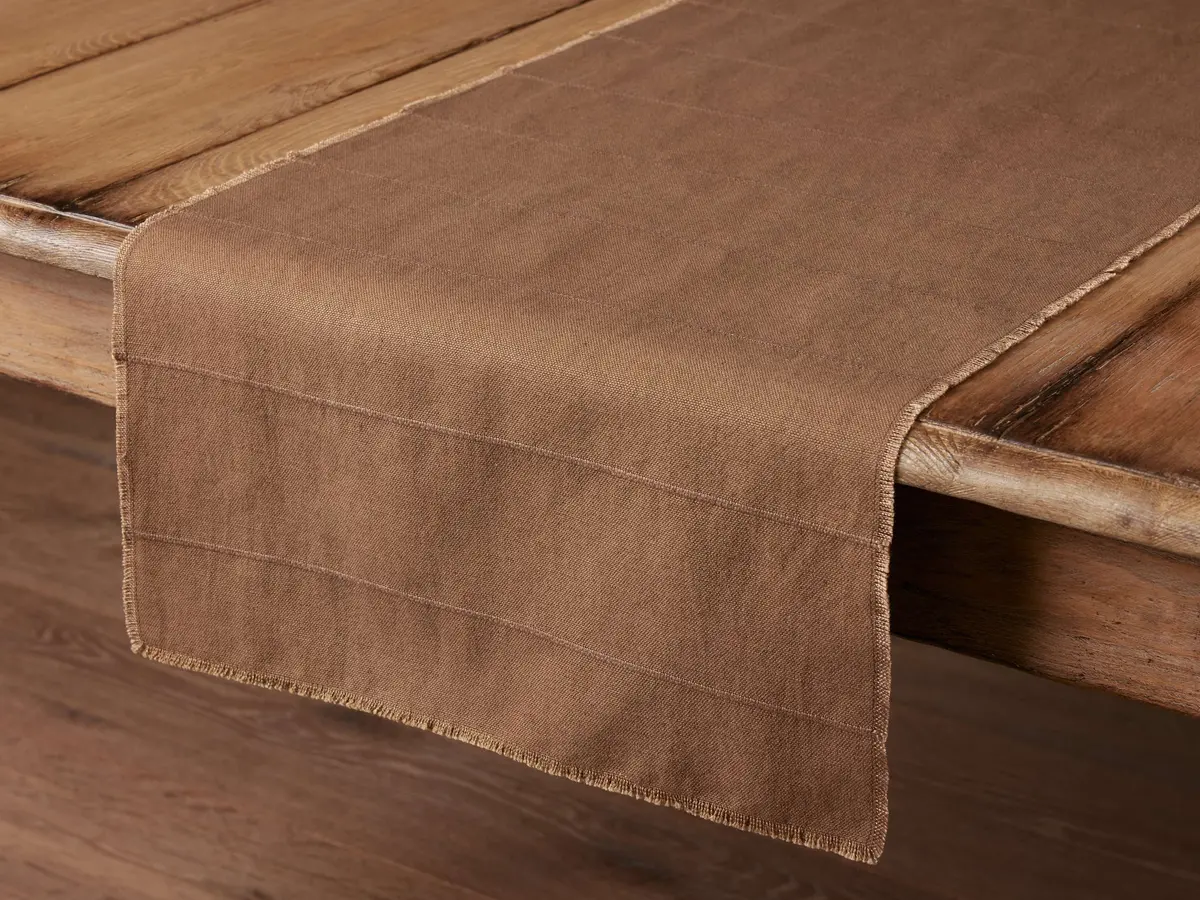 Linen Table Runner In Cognac 1