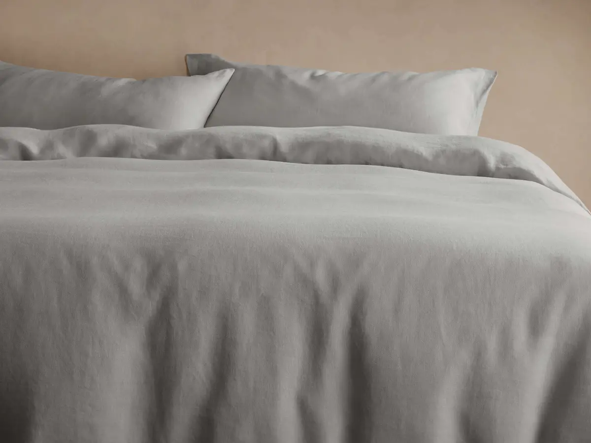 Italian Garment-Dyed Linen Duvet Set In Fog 1