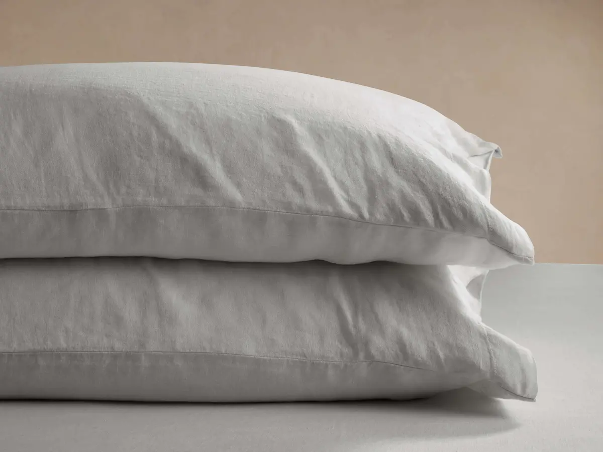 Italian Garment-Dyed Linen Pillowcases In Fog (Set Of 2) 1