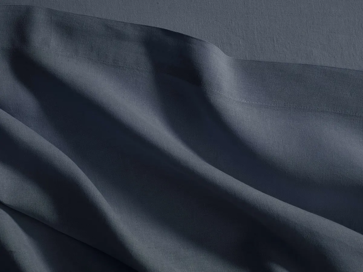 Italian Garment-Dyed Linen Flat Sheet In Indigo 1