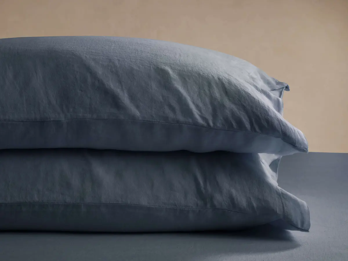 Italian Garment-Dyed Linen Pillowcases In Indigo (Set Of 2) 1
